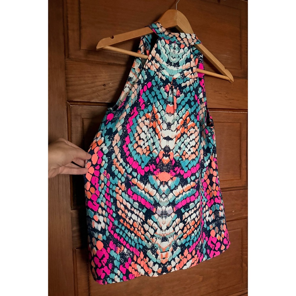 Alice & Trixie Silk Halter Top Multi-color Snakeskin Print Zip Neck Blouse Small